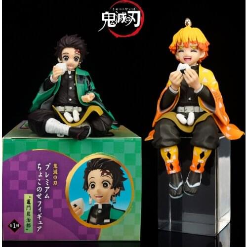 10-14cm Japanese Anime Demon Slayer Blade Sitting Posture My Wife Zenyi Tanjiro Cup Noodle Rice Ball Doll Model Collection Decor