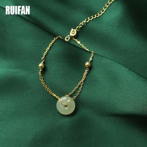 Ruifan Light Green Natural Hetian Jade Pendant Gold Color 925 Sterling Silver Bracelet for Women Ladies Bracelets Jewelry YBR174