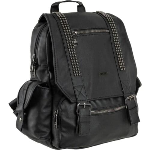 Womens Black Troklu Wash Leather Backpack 012