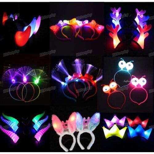 12PC Women Girls Light Hairband Flashing LED Ear Headband Glow Rave Neon Wedding Birthday Party Halloween Carnival Toy Christmas