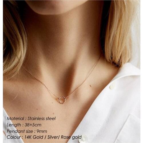 Visunion 316L Stainless Steel Necklace Hollow Round Pendant Circle Chain Necklace Diameter 9MM 11MM 15MM 20MM Necklace for Women
