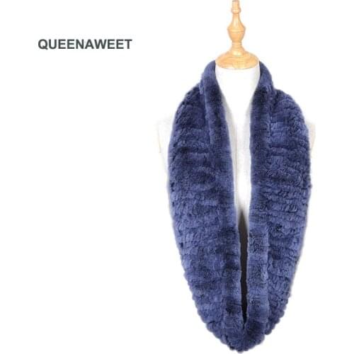 031 2019 Women Rex Rabbit Fur Scarf Hand Knitted Fur Big Collars Real Fur Loop Scarf Muffler Womens Winter Fur Neck Ring