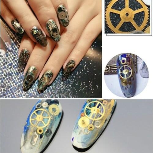 1 Box Silver Rose Gold Rivet Studs Circle Star Round Square Rhinestones Bead Mixed Charms UV Gel 3D Nail Art Decoration Wheel