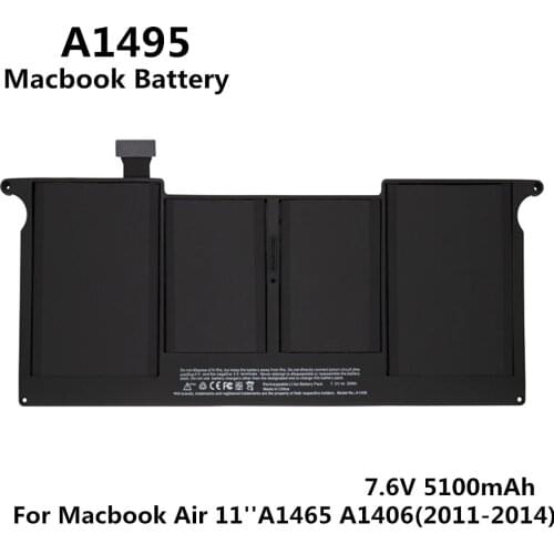 100% Original 7.6V 5100mAh Notebook Laptop A1495 A1406 Battery FOR Apple Macbook Air 11'' A1465 Mid 2011 2012 2013 Early 2014