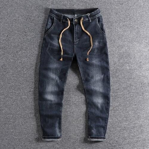 2020 Comfortable drawstring waist jeans mens slim elastic Leggings European and American ins trend high quality jeans 0773