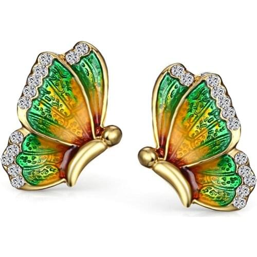 3 Colors Creative Symmetrical Butterfly Imitation Pearl Earrings Fashion Animal Sweet Colorful Rhinestone Enamel Stud Earrings