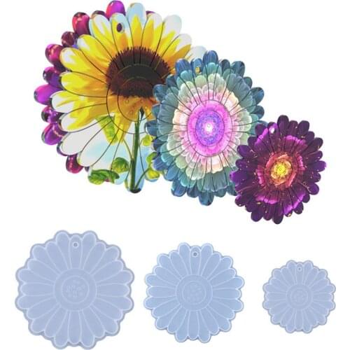 3pcs Sunflower Coaster Silicone Resin Molds Flower Shape Tray Cup Mat Mould Floral Resin Molds Kit DIY Crafts Home Decoration