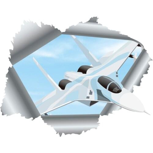 3D Blue Sky Broken Hole Fighter Wall Sticker Living Room Kids Room Decor Decals Home Decoration Plane Broken Floor Stickers