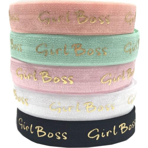 16mm 10yard Gold Foil ''Girl Boss'' Print Fold Over Elastic FOE Webbing DIY Handmade Clothing Accessories, Headwear Elastic Band