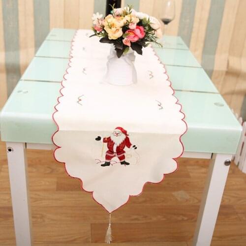 50pcs Christmas Polyester Embroidery Xmas Table Runner Satin Tablecloth Cutwork Placemat Xmas Party Dinner Decoration ZA5152