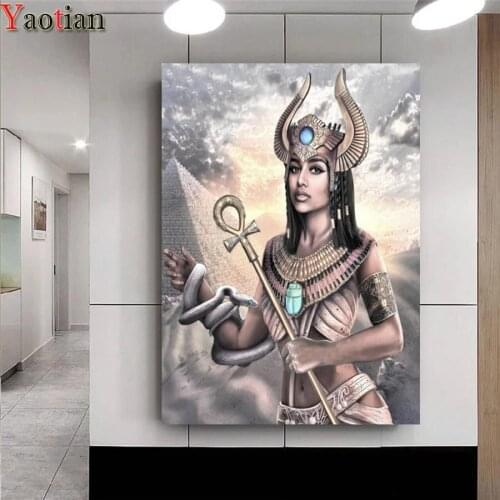 5d diamond painting Round diamond embroidery egyptian queen 3d pattern cross stitch kits mosaic snake woman needlework decor