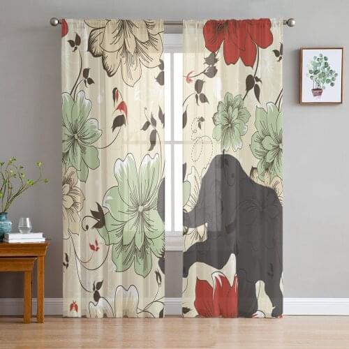 Africa Indian Elephant Tulle Curtains for Living Room Bedroom Decor Chiffon Sheer Voile Kitchen Window Curtain