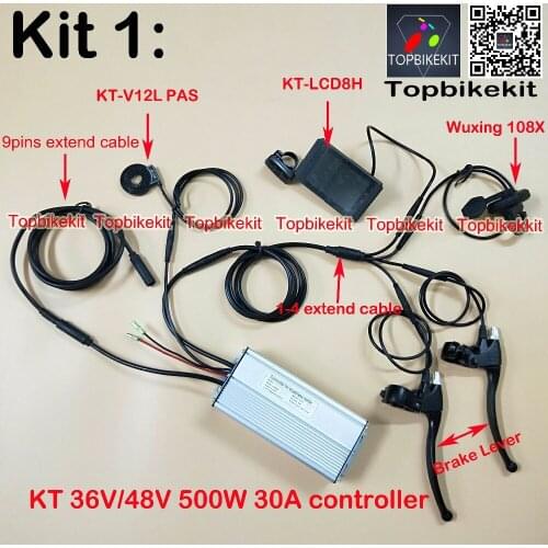 Ebike Controller Kit 36V 500W / 48V 500W KT Torque Simulation Sine Wave Controller +LCD3/LCD8H+Throttle+PAS+Brake+extend cable