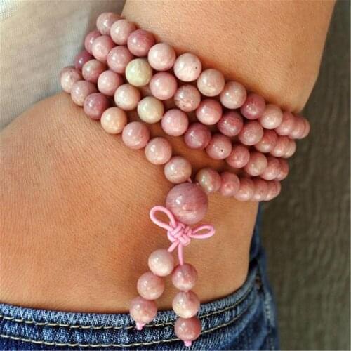 6mm 108 Beads Rhodonite Stone Handmade Tassel Necklace Bracelet Spiritua Tibetan Japa Religious