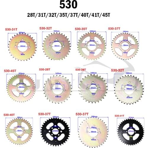 1 PCS 530 Chains 28T/31T/32T/35T/37T/40T/41T/45T Rear Sprocket for ATV Quad Pit Dirt Bike Buggy Go Kart Motorcycle Motor