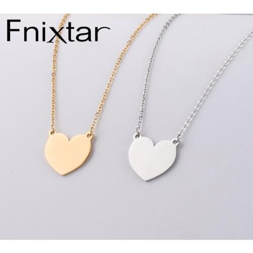 Fnixtar Mirror Polished Stainless Steel Love Heart Pendant Necklace For Couple DIY Carved Memory Romantic Gift 10Piece/lot