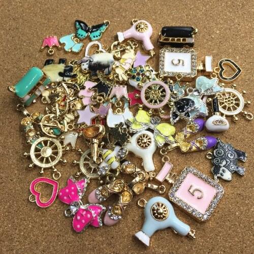 50PCS Assorted Designs Enamel Jewelry Charms DIY Bracelet Necklace Earring Gold Tone Pendant Charm Oil Drop Ornament Accessories