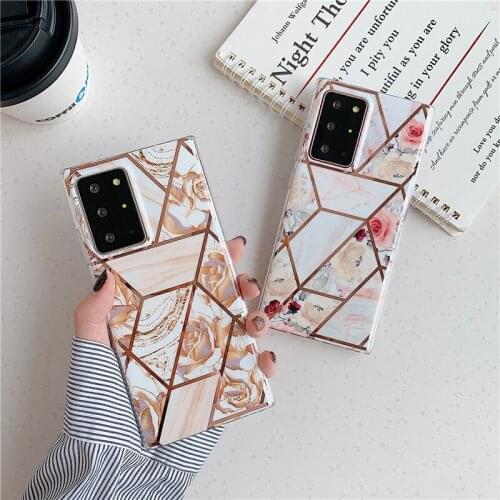 Geometric Marble Flower Phone Case For Samsung S20U 8 9 10 Plus Note9 10 20 A50 70 ElectroPlating ShockProof Soft IMD Back Cover
