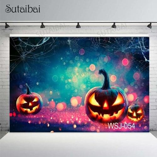 Halloween Backdrop Light Bokeh Polka Dots Pumpkin Lantern Spider Web Photography Background Photo Studio Photocall Decor Props