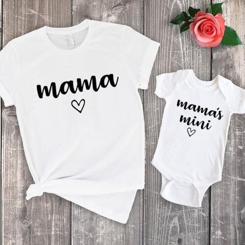 Mama and Mamas Mini Family T Shirt Matching Clothes Cotton Mommy and Me Clothes Fashion Print Mother Daughter Outfits