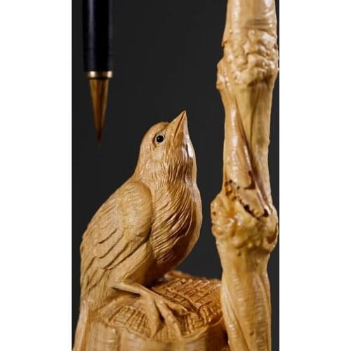 Birds Calligraphy Brush Shelf Wood Carving New Chinese Style Study Decoration Furnishing Brush Hand String Hanging Frame