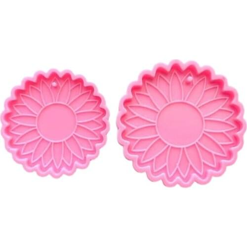 2 Pcs Big and Small Sunflowers Keychain Epoxy Resin Mold Earrings Pendant Casting Silicone Mould DIY Crafts Jewelry Casting Too