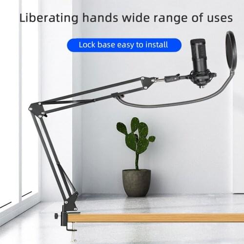Condenser Microphone Kit 3.5mm Computer Adjustable Scissor Arm Stand Shock Mount Voice Plug and Play Intelligent Noise Reduction