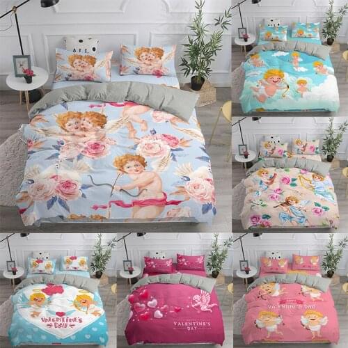 3D Cute Cartoon Cupid Angels Baby Crib Bedding Sets Valentines Day Microfiber Duvet Cover Set Home Textile For Children Adult