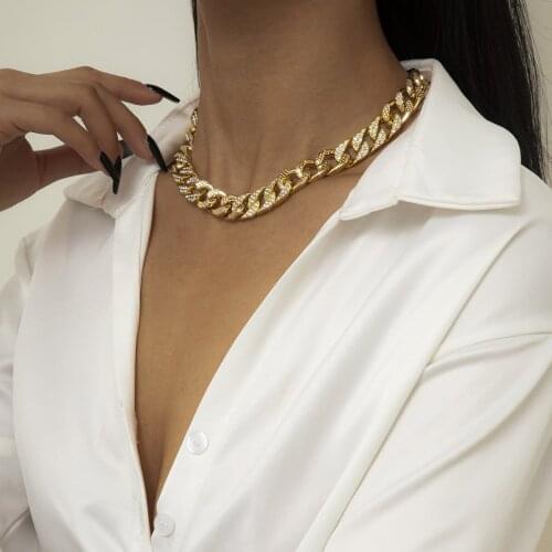 Retro Punk Micro-inlaid Rhinestone Cuban Necklace Geometric Simple High Quality 2021 Necklace Fashion Jewelry Wedding Jewelry