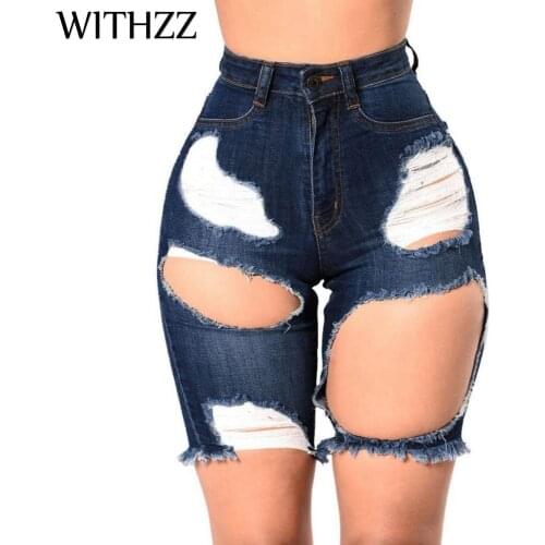 WITHZZ Summer Trendy Womens Ripped Jeans Ripped Bleached Denim Shorts