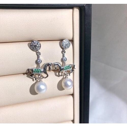 Horse 925 Sterling Silver Earrings Findings Settings Base Mountings Parts Mounts for Coral Pearls Agate Crystal Stones Jade