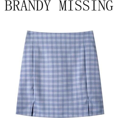 Sweet Girls England Style High Waist Mini Skirt 2021 Summer Fashion Ladies All-match Women Blue white Plaid Wrap Hip Skirt