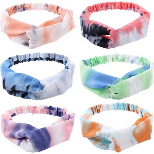 Fashion Women Girl Headband Tie-dying Hairbands Cross Knot Soft Cloth Headbands Elastic Hairband Lady Female Hair Accessories