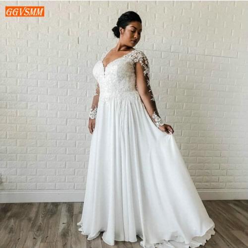 Fashion Africa Boho V Neck Wedding Dresses Long Sleeves Appliqued Chiffon A Line Wedding Gowns Arabic Custom Made Bride Dress