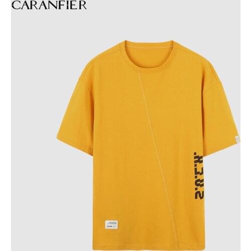 CARANFIER Loose Letter Mens T-shirts Summer Fashion Slim Casual Plants Print Tops Brand Modis O-Neck Short Sleeve Tees Camiseta