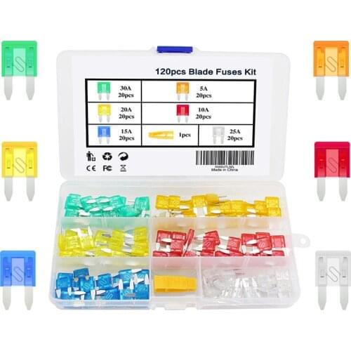 120pcs Car Fuse Kit Small Version 5A 10A 15A 20A 25A 30A AMP for Auto Car Motorcycles Boats with Box Clip