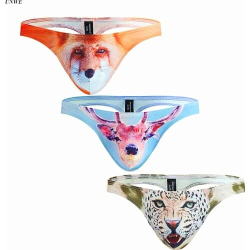Novel Mens Animal Underwear Ferocious Leopard Sexy Mens Penis Pouch G String Thong Funny Underwear Men T-Back Panties Lingerie
