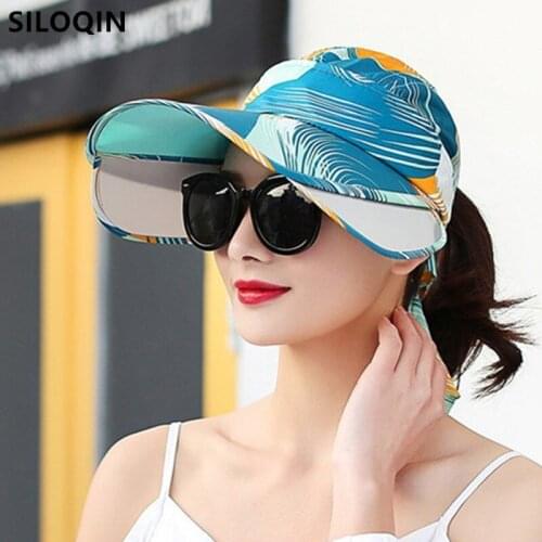 SILOQIN Novelty Retractable Sun Visor Empty Top Hat Summer New Womens Sun Hats Ladies Anti-UV Sunshade Beach Hat Fishing Caps