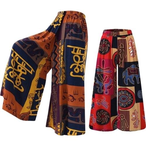 National Style New Fashion Brand Sexy Women Casual Floral Printed Pants Ladies Vintage Wide Leg Pants