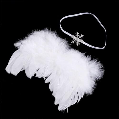 Lovely Baby Photography Props Infant Girls White Angel Feather Wings Wing Set Costume + Headbands Kids Outfit Photo Prop