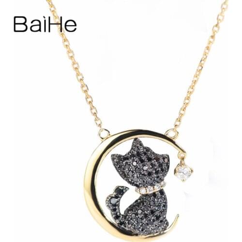 BAIHE Solid 18K Yellow Gold 0.43ct Natural White Diamonds/Black Diamonds Women Trendy Jewelry Beautiful fox diamond Necklaces