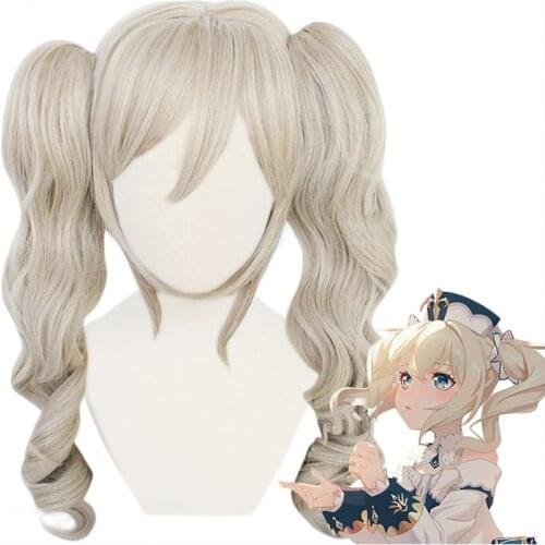 Game Genshin Impact Barbara Long Ponytails Wig Cosplay Costume Heat Resistant Synthetic Hair Women Wigs + Wig Cap