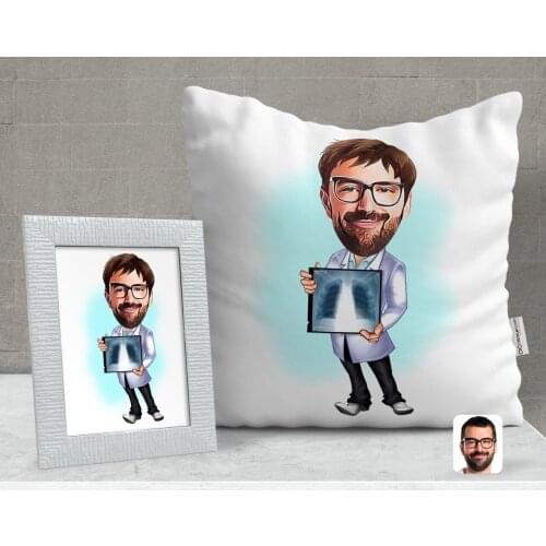 Personalized Men 'S Radyolojist Caricature Of Decorative pillow And Frame Gift Seti-1