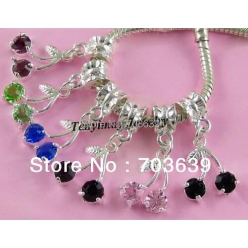 Mixed Color 15x5mm Rhinestone Cherry Pendants Fit Snake Chain Bracelet DIY 24pcs/lot Free Shipping