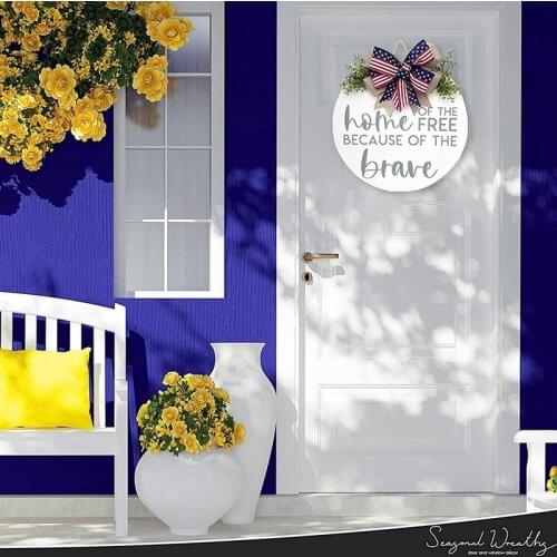 ABZS Rustic Wooden Outdoor Farmhouse Hanging Door Hanger Patriotic Independence Wreaths for Home Porch Decoration 12Inch