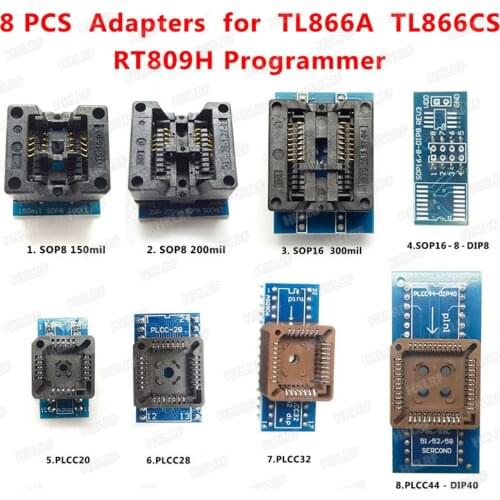 Full Set 8 Adapters For TL866ii plus Programmer/ TL866A/EZP2010 + SOP28 +SOP8 + Best Electronic Sockets Kits