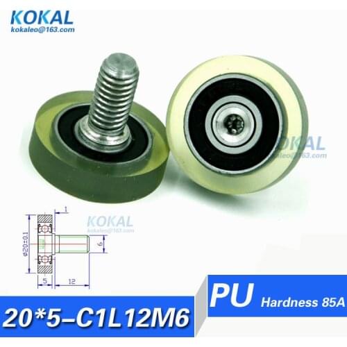 [PU20*5-C1L12M6]Free Shipping 10pcs high quality stainless steel screw M6 OD 20mm TPU PU rubber roller wheel 6*20*5mm 0620F