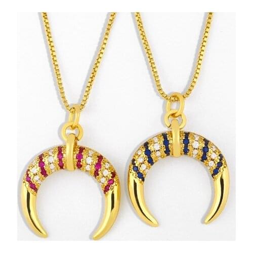 Horns micro pave cz zircon cubic zirconia necklace copper Clavicle gold plated Snake Chain Choker Pendant ug43