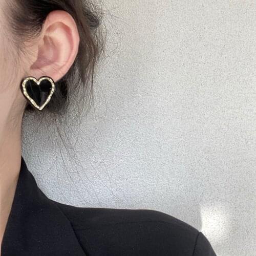 New Korean Retro Black and White Hit Color Love Earrings for Women Cute Girl Rhinestone Temperament Earring Party Jewelry Gifts