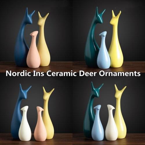 Nordic Ins Ceramic Deer Ornaments Porcelain Animal Decoration Home Cabinet Fashionable Decorative Crafts as Figurines Gift